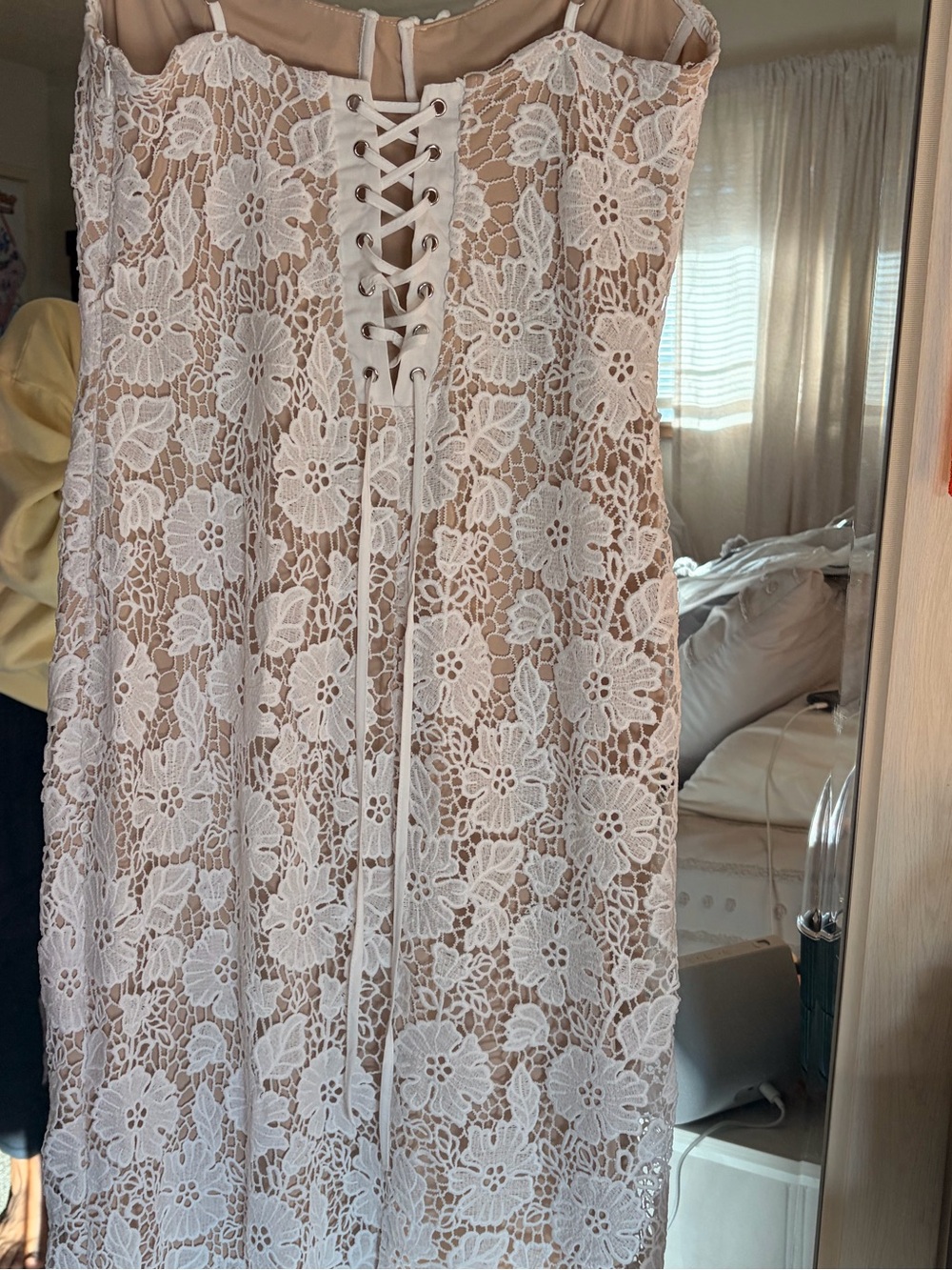 Commense White Floral Lace Midi Slip Dress with Beige Liner - Picture 4 of 6
